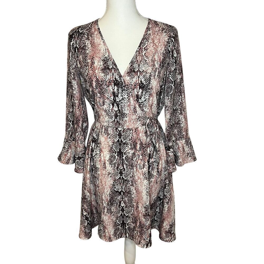 Band of Gypsies BOG Collective Wrap Style Dress Small S Snake Print Pink Plum